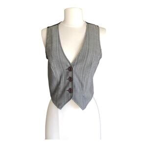 Vintage Valia Houndstooth Metallic Strands 3 Button Black Lace Back Vest Size 5